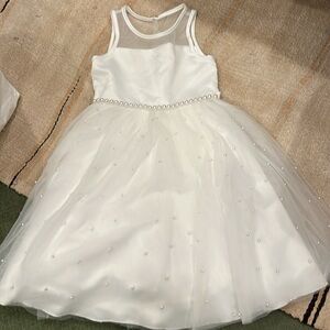 ivory white girl dress with faux pearls